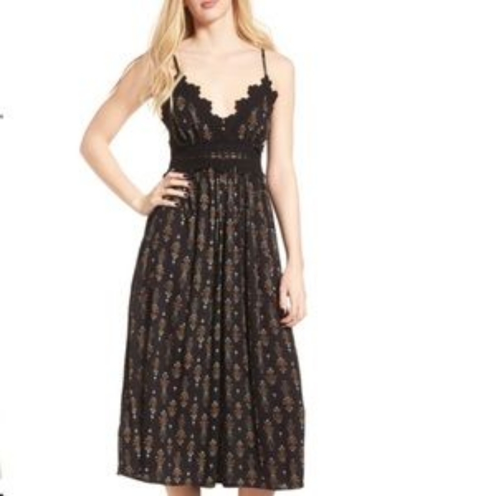 BP. Lace Trim Print Flowy Jumpsuit